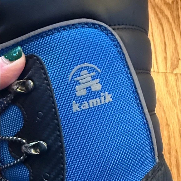 Kamik Black and Blue Kids Snow Boots - Picture 2 of 7
